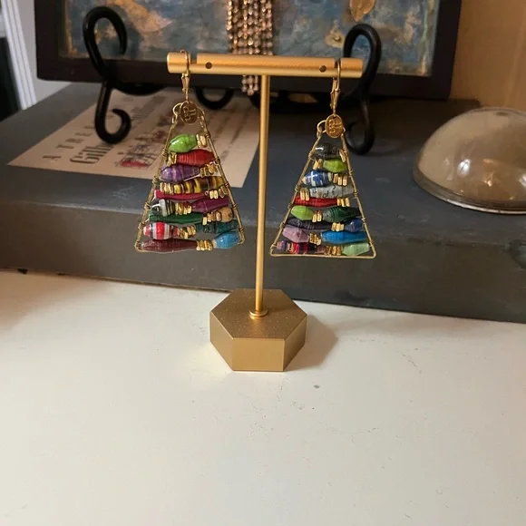 Colorful Beaded Triangle Earrings - Picture 3 of 5